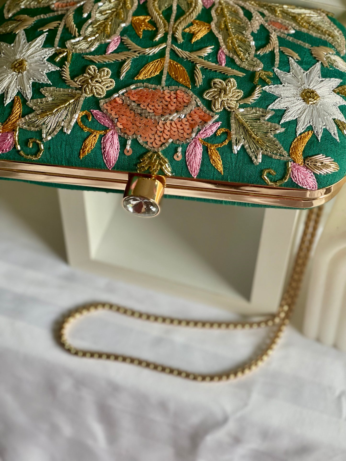 VALLETA Green Zardozi Clutch (Final Stock)