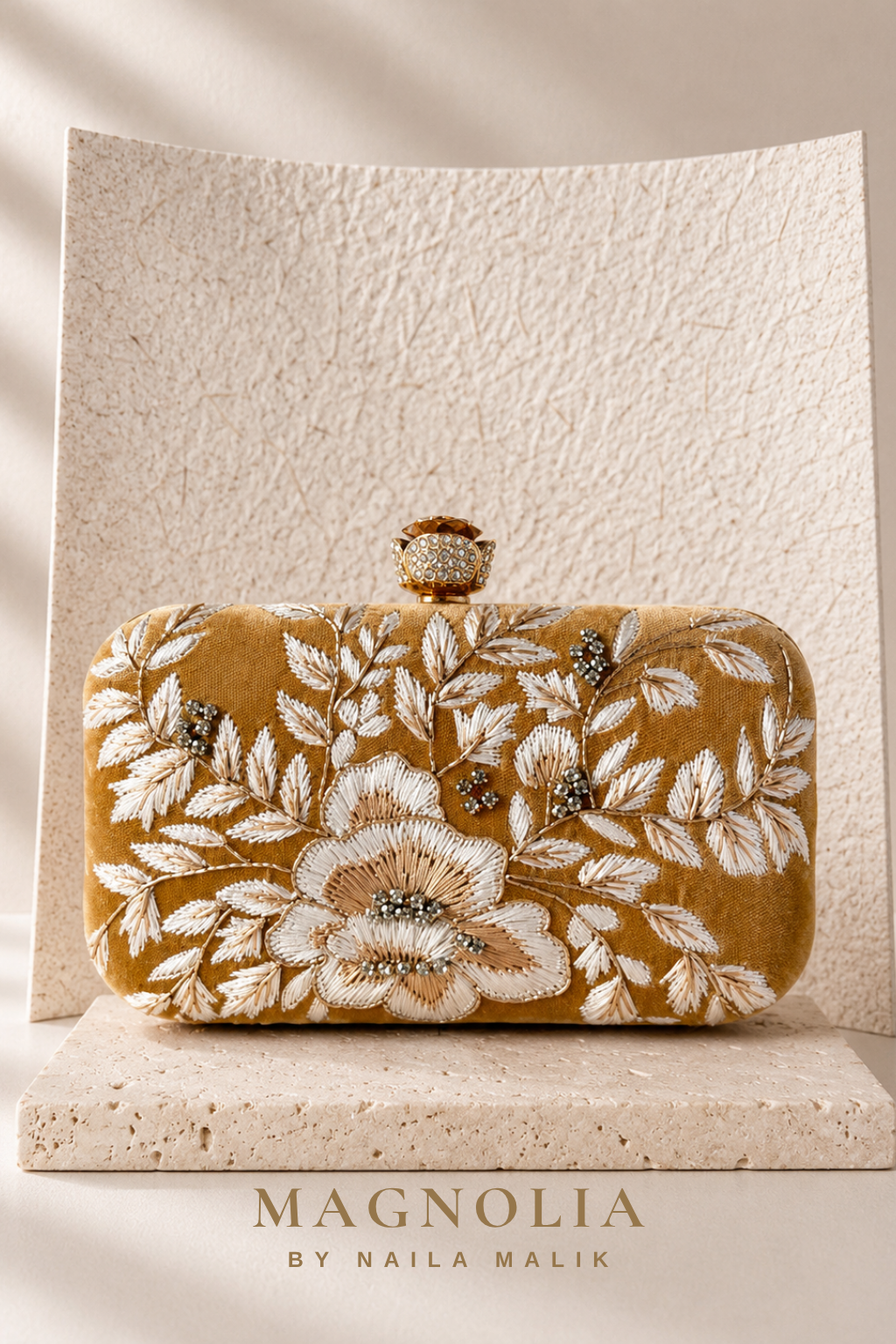 MYKONOS | Gold Floral Embroidery Clutch
