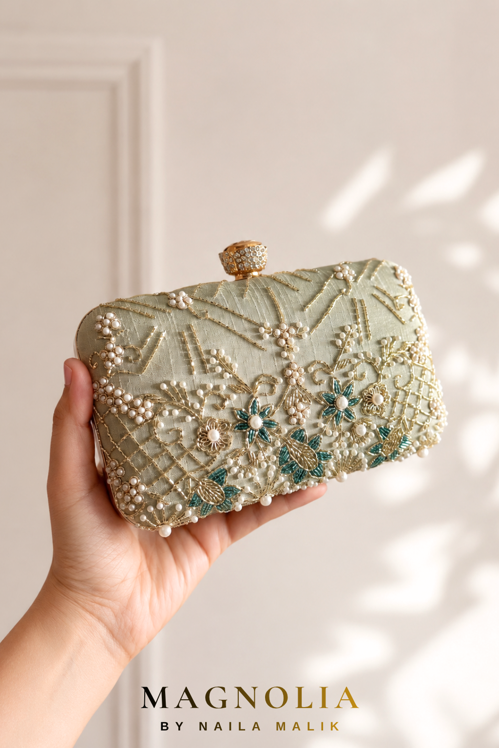 BORDEAUX | Sage Green Embroidered Clutch