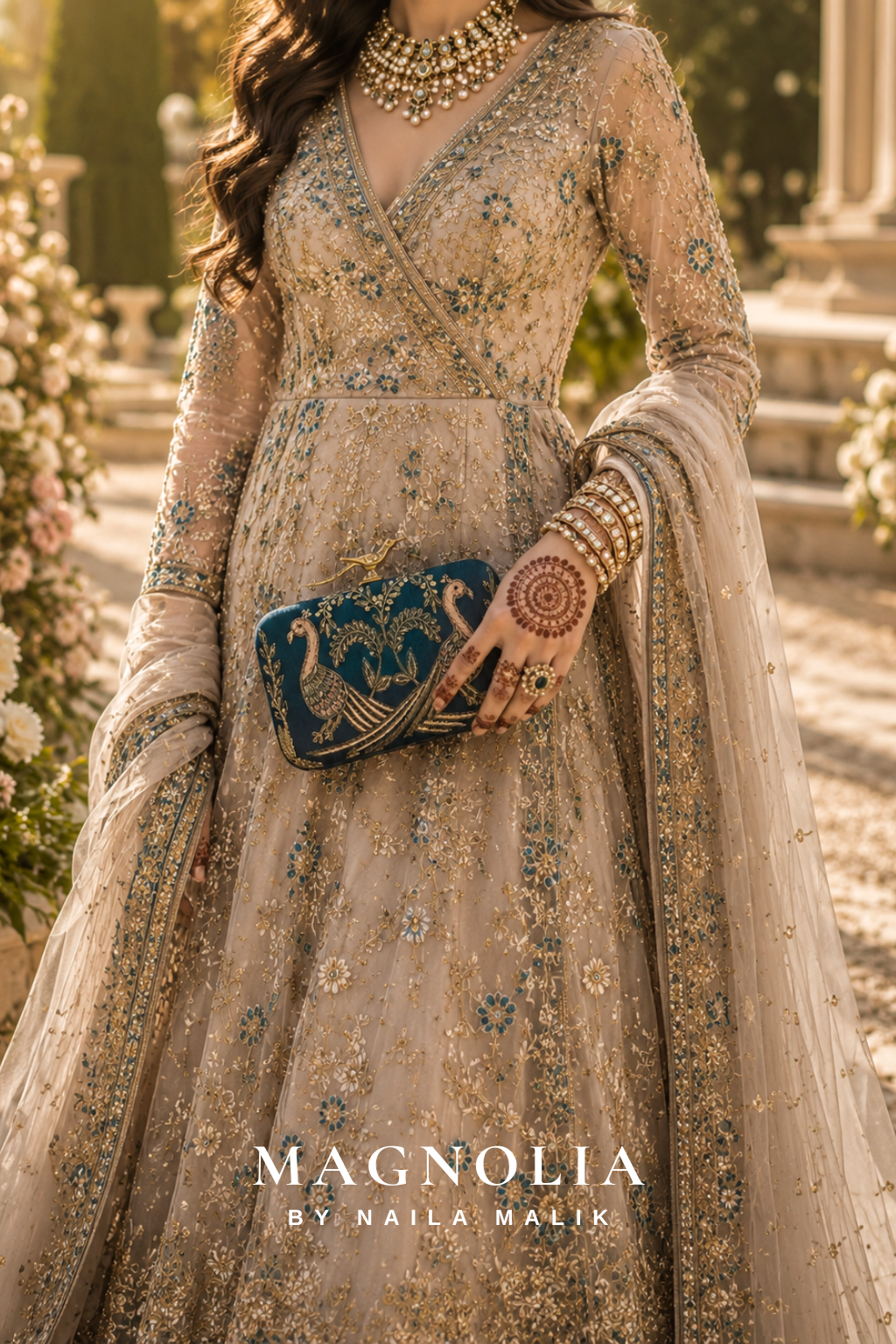 MARBELLA | Teal Bird Embroidery Clutch Bag