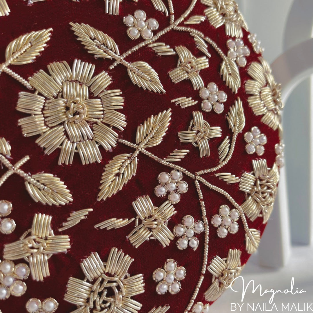 AGRA Maroon Velvet Round Clutch (Final Stock)