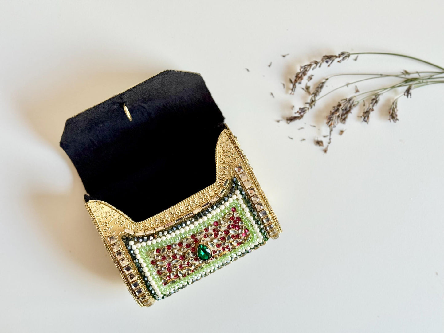 SOUQ WAQIF | Pink & Green Evening Bag | Kundan Clutch | Mini Embellished Minaudière Bag | Indian Wedding Purse | Handcrafted Bridal Clutch