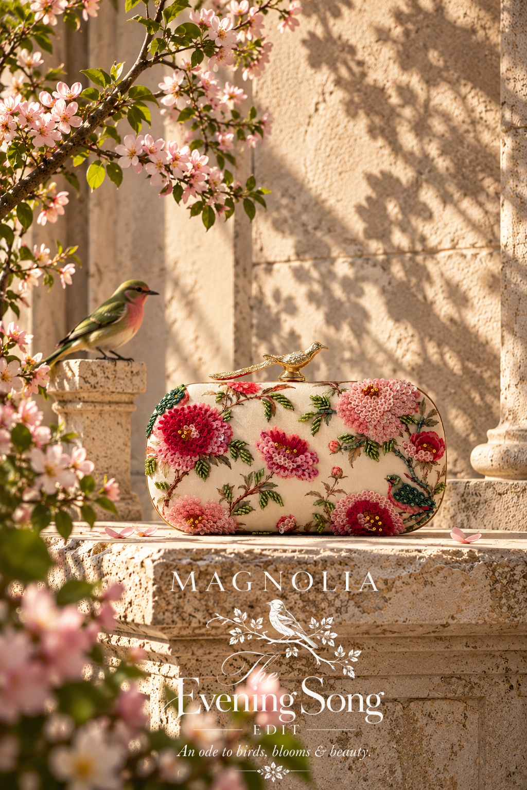 BIRDS OF KYOTO | Embroidered Printed Silk Clutch Bag