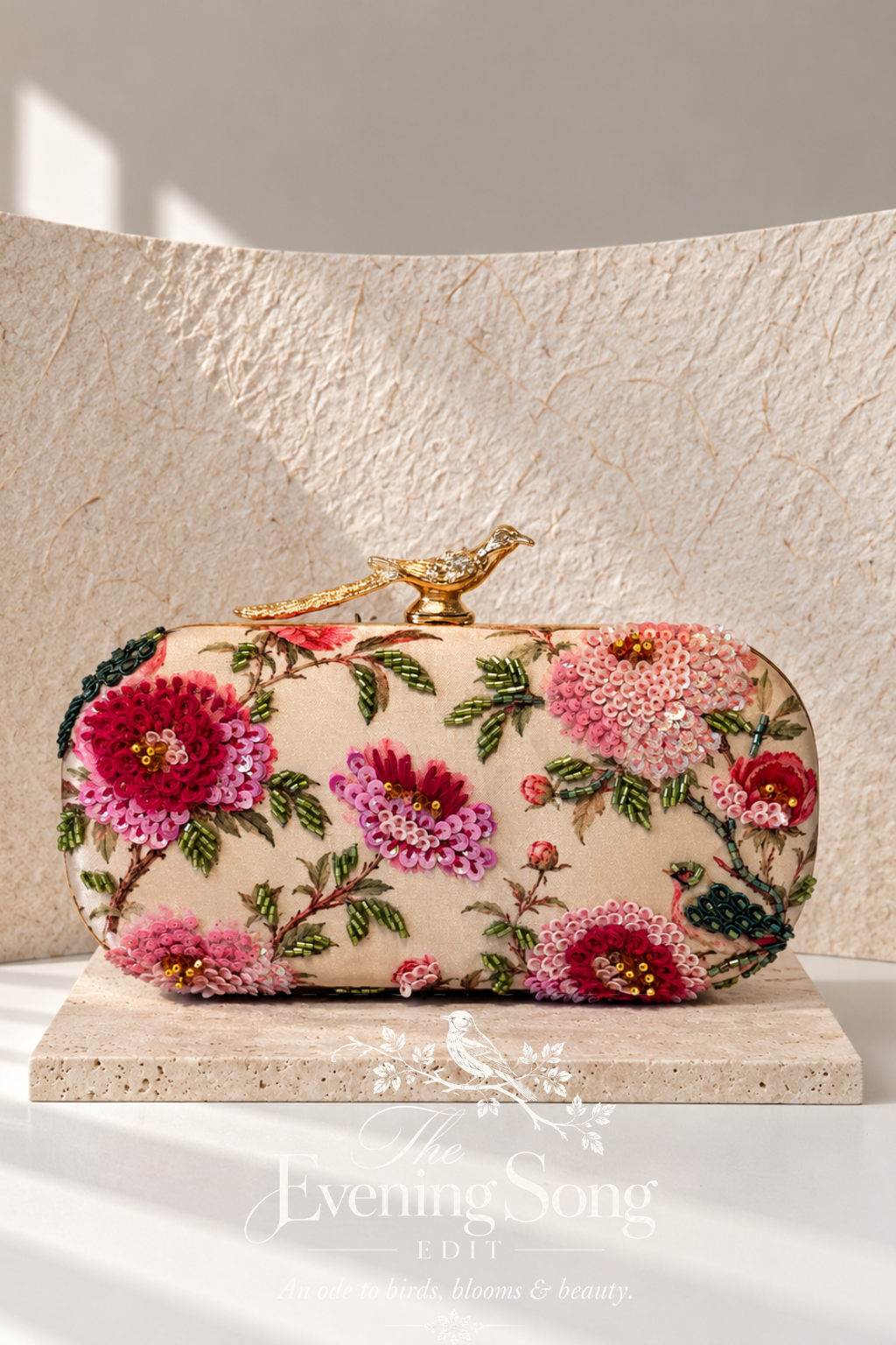 BIRDS OF KYOTO | Embroidered Printed Silk Clutch Bag