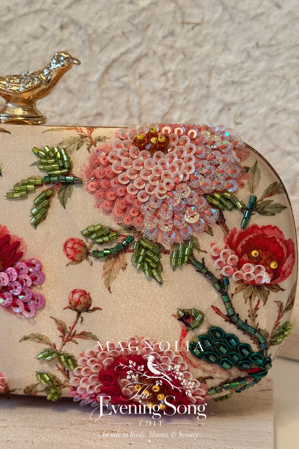BIRDS OF KYOTO | Embroidered Printed Silk Clutch Bag