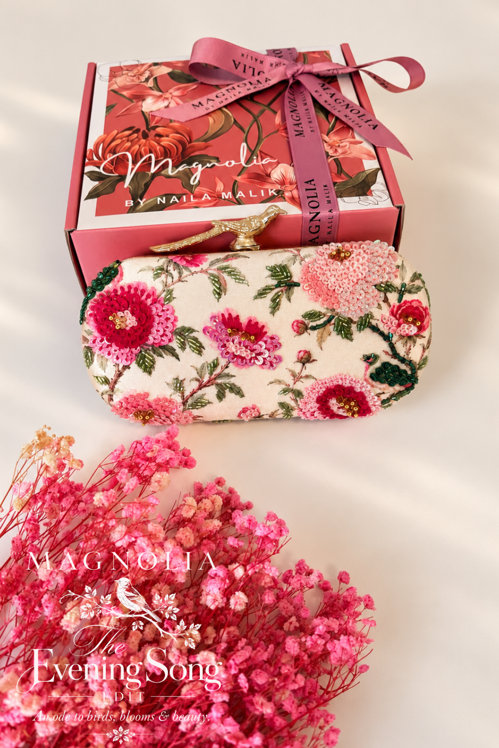 BIRDS OF KYOTO | Embroidered Printed Silk Clutch Bag