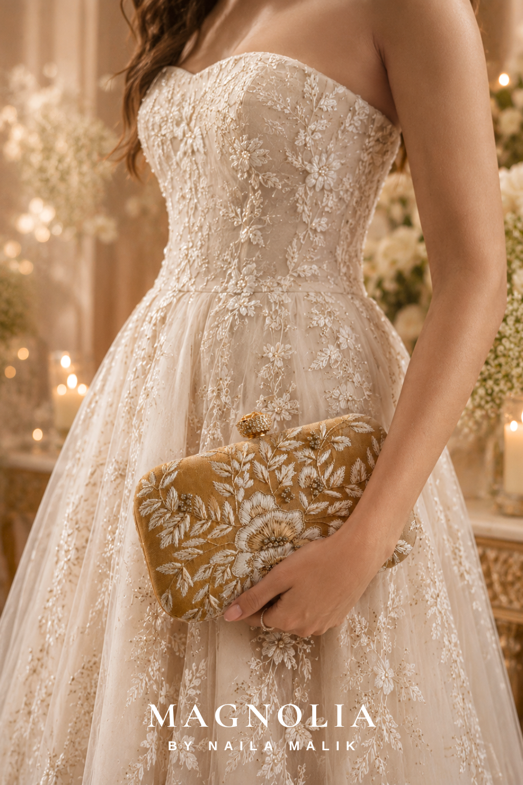 MYKONOS | Gold Floral Embroidery Clutch