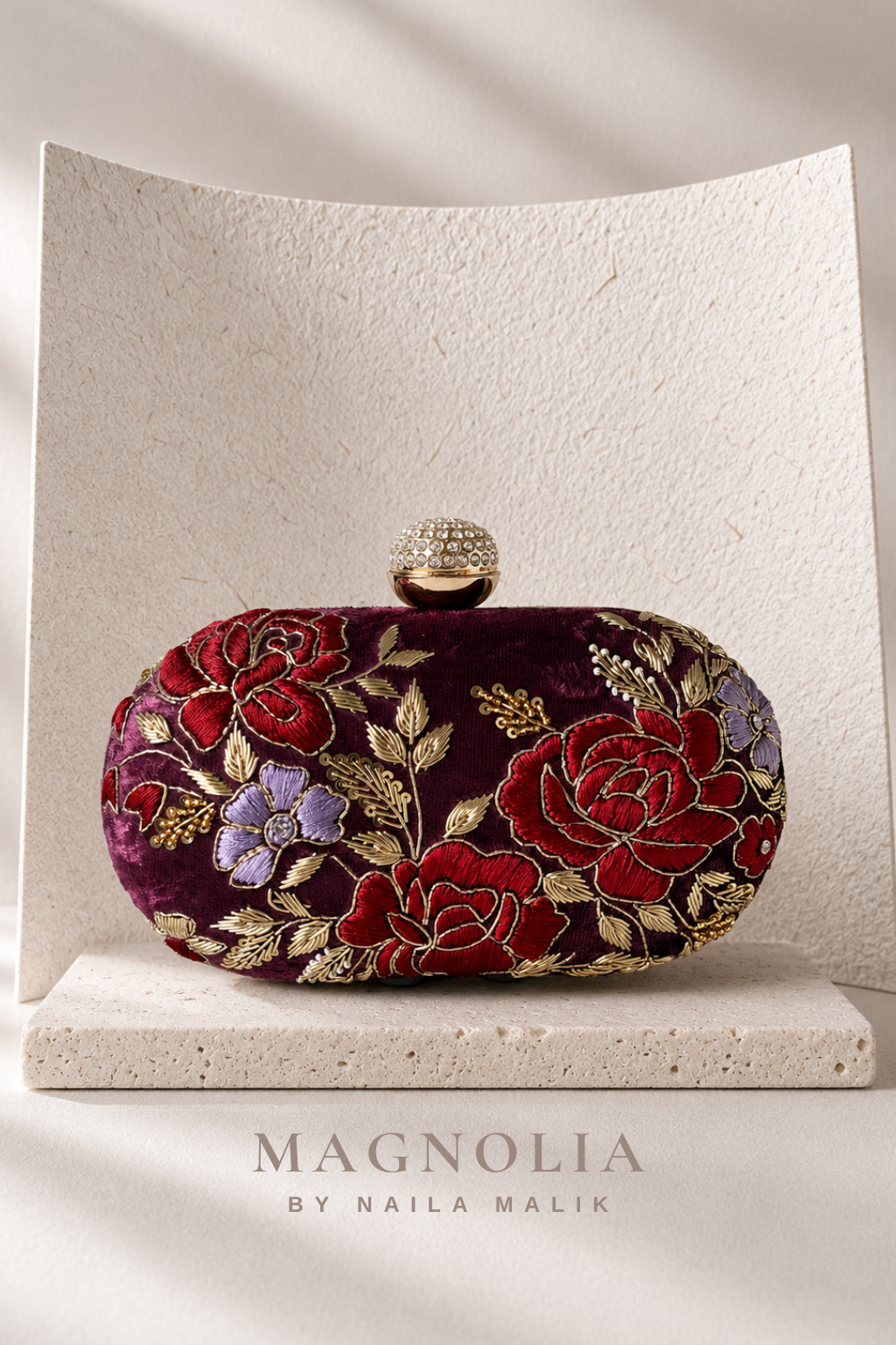 RIO | Plum Floral Embroidered Clutch Bag
