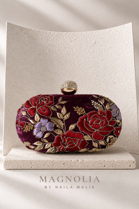 RIO | Plum Floral Embroidered Clutch Bag