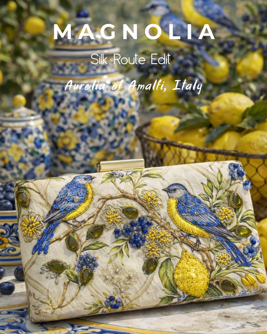 AURELIA OF AMALFI | Italian Themed Blue & Yellow Clutch Bag