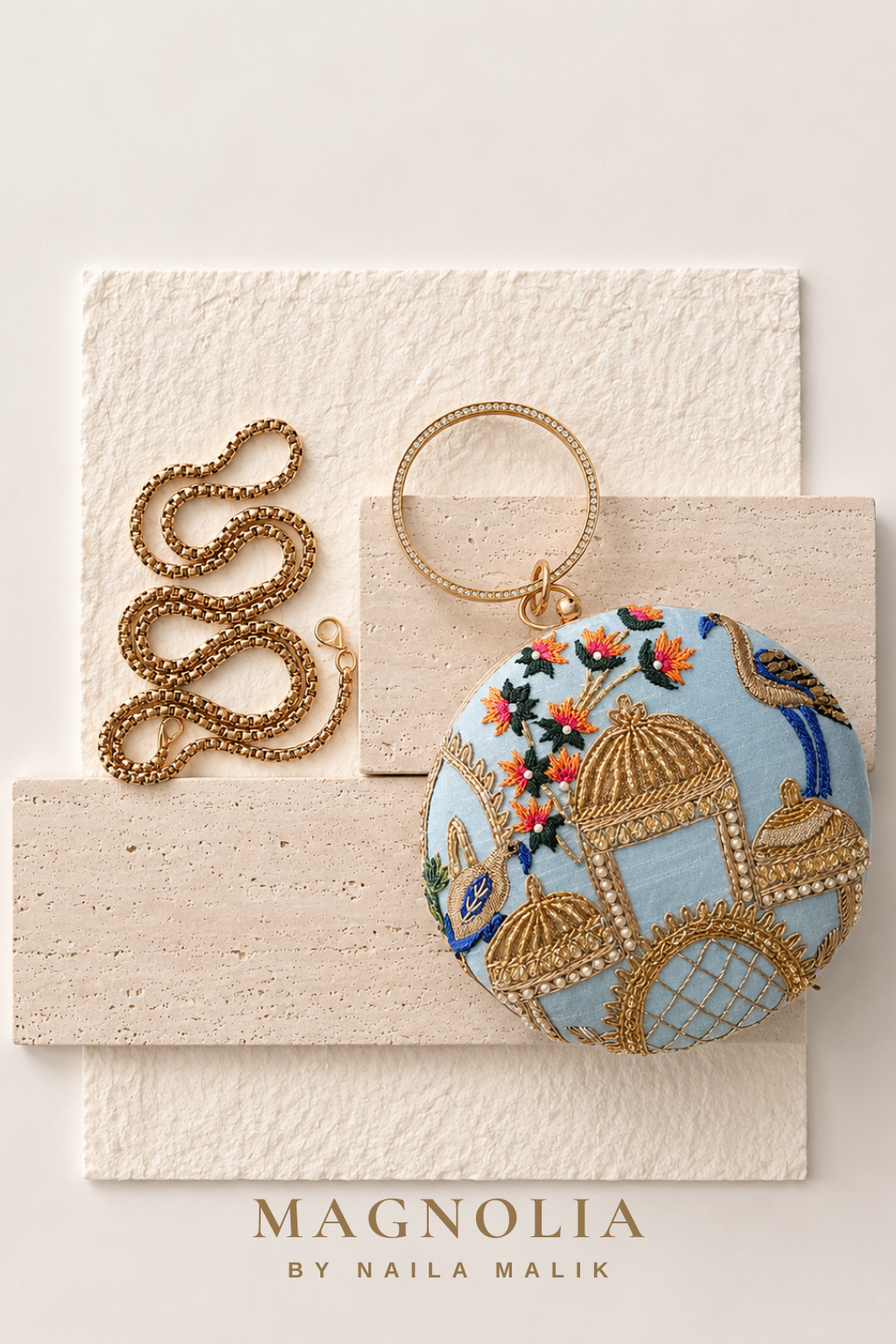 ZAGREB| Blue Architectural Embroidery Clutch
