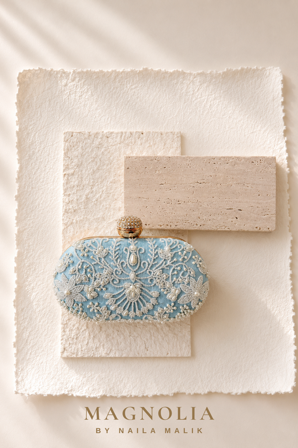 MALLAWI | Powder Blue Pearl Embellished Clutch