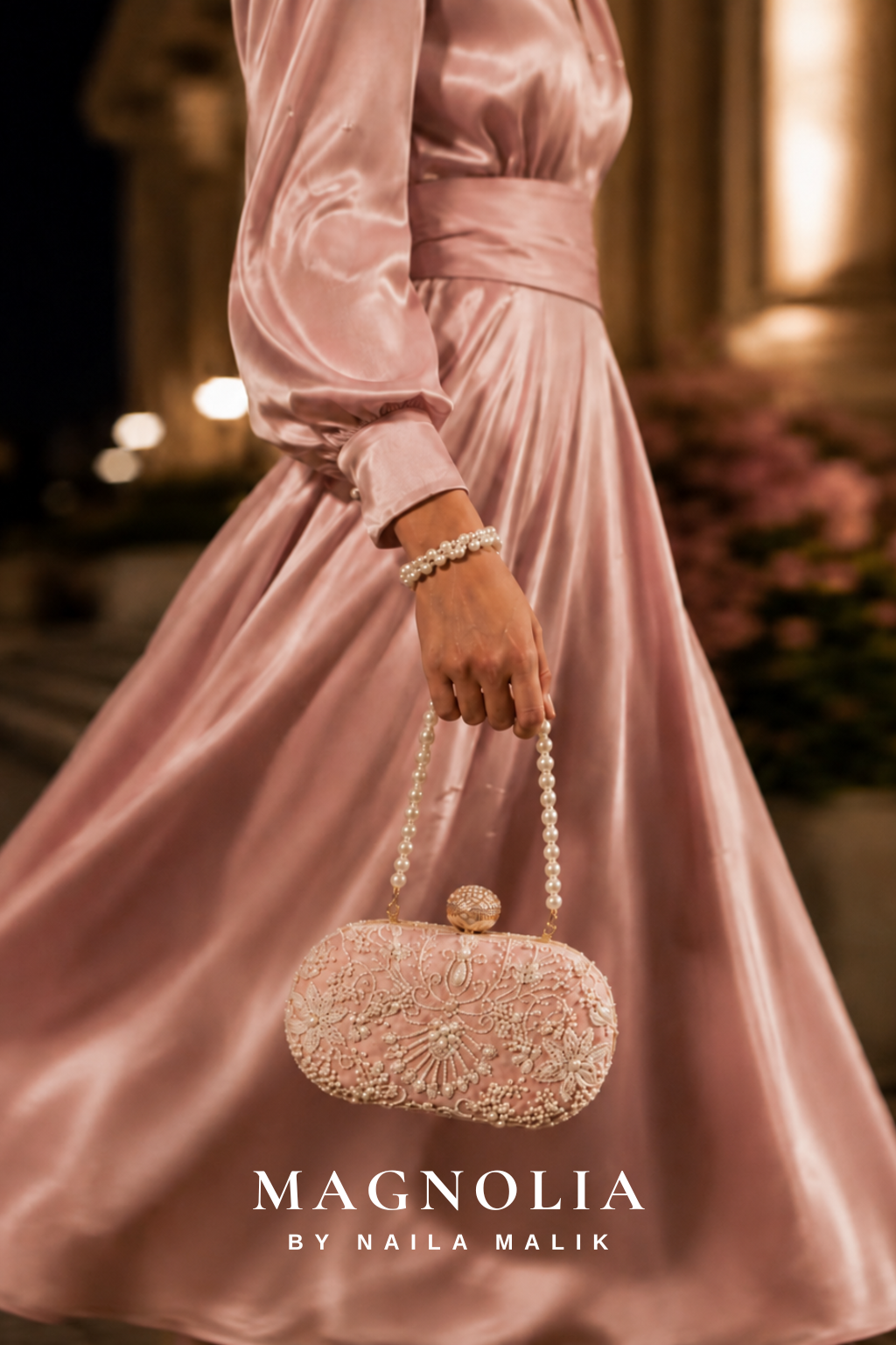 MALLAWI | Pink Pearl Embellished Clutch