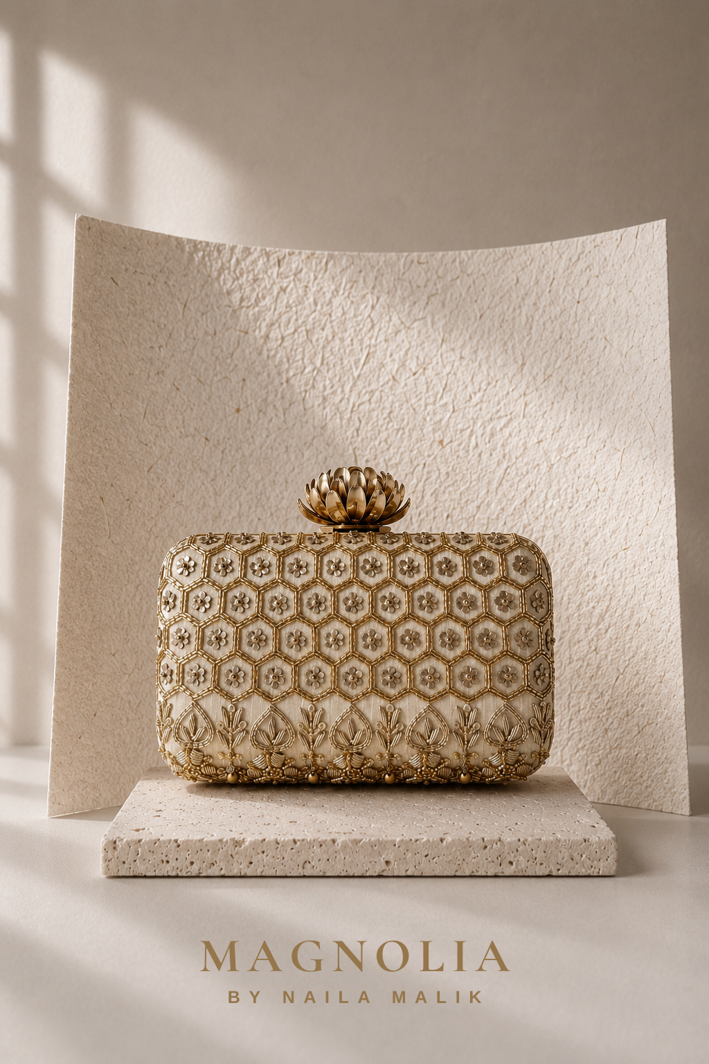 COVENTRY | Honeycomb Floral Champagne Gold Clutch