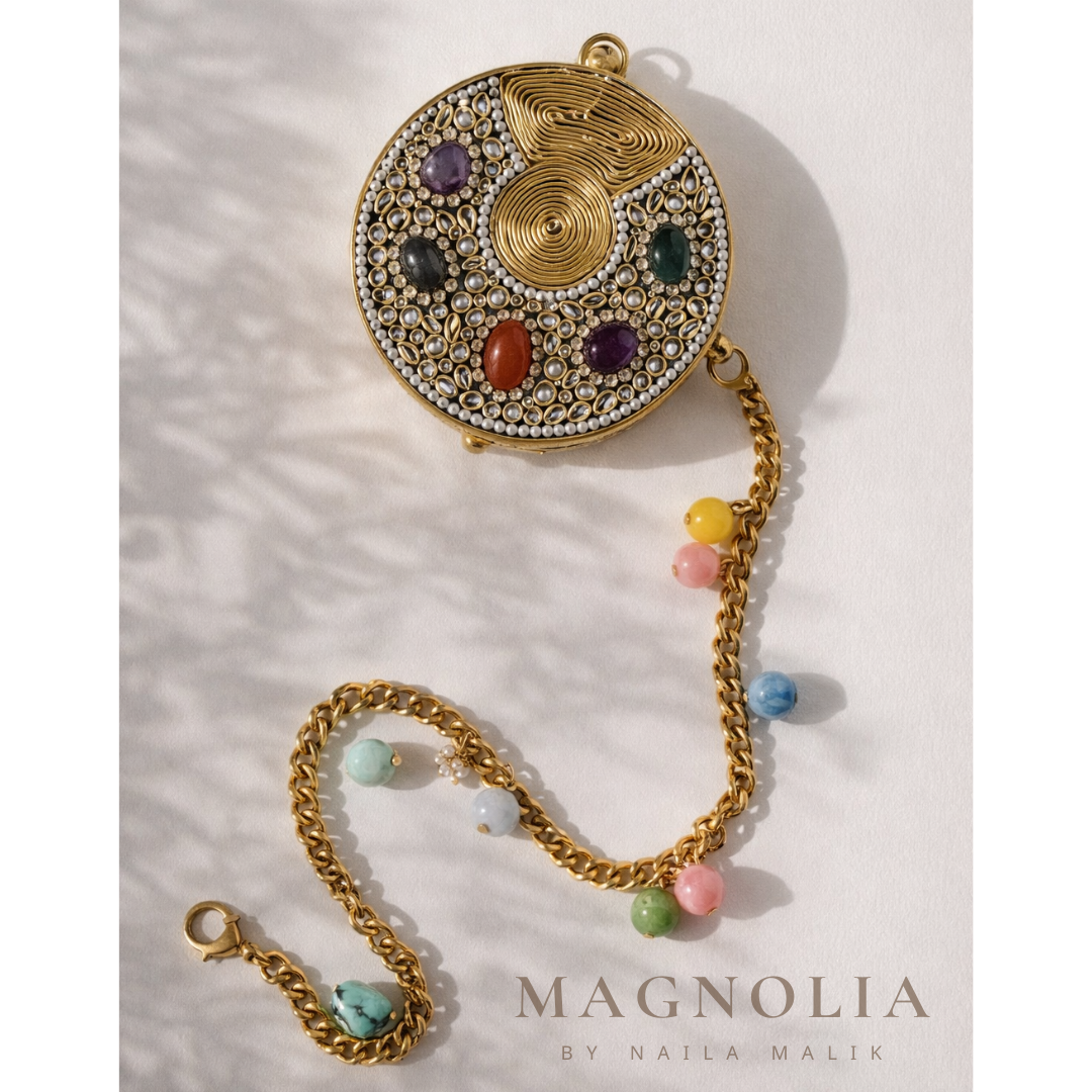 NISHIKI MARKET MINAUDIERE | Mini Gold Kundan Clutch