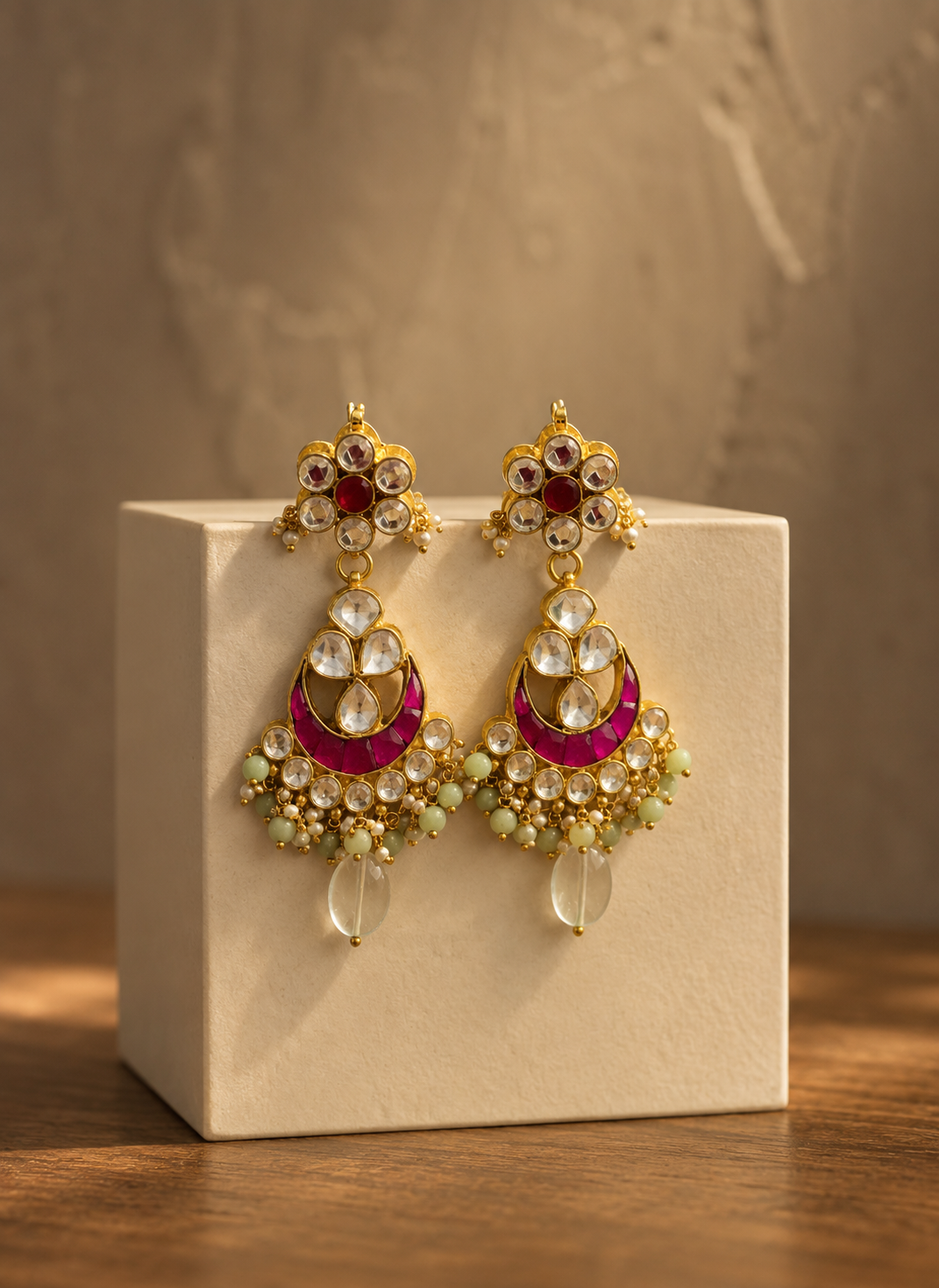 GHAZFA | Aqua Pink Kundan Earrings