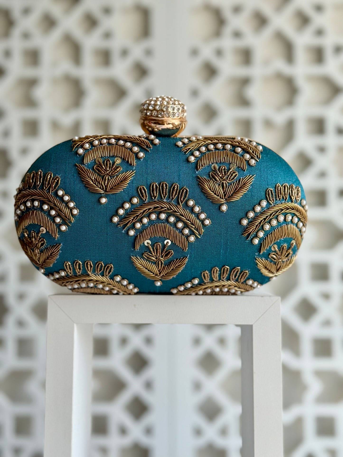 VALERIA Teal Embroidered Clutch (Final Stock)
