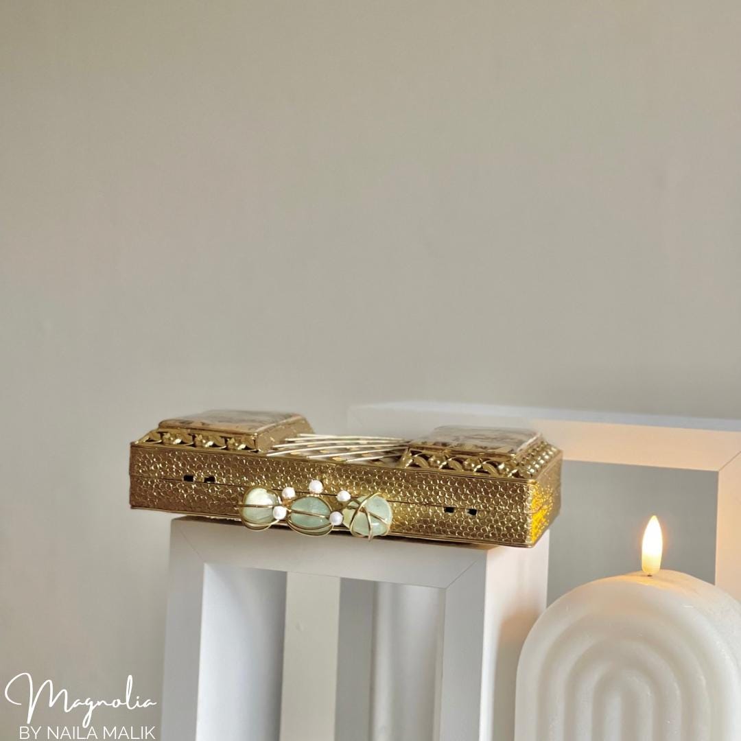 DUBAI | Intricate Gold Evening Clutch: MOP Iridescent Purse