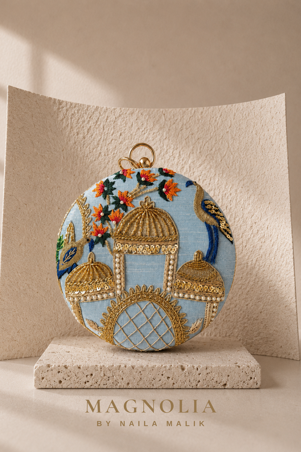 ZAGREB| Blue Architectural Embroidery Clutch