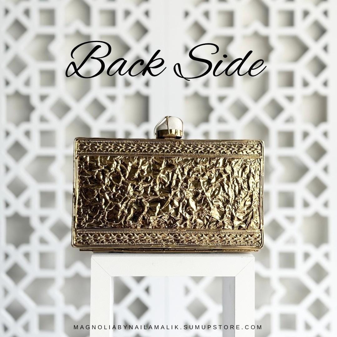 MELBOURNE | Gold Motif Rectangle Clutch Bag Mother of Pearl Evening Purse