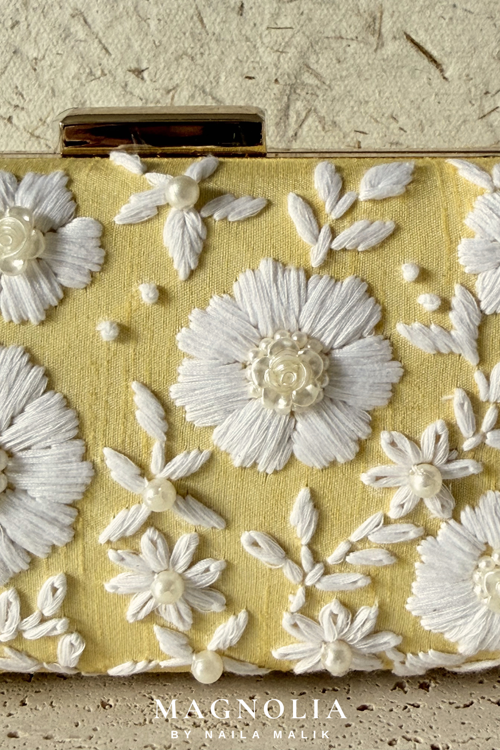 IBIZA | Golden Sunset | Yellow & White Embroidered Clutch