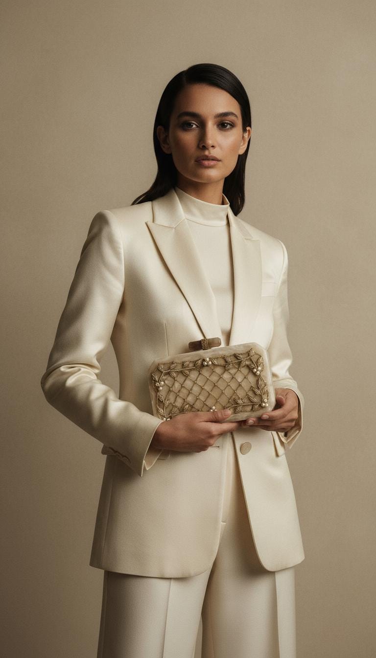 DOHA | Cream Resin Off White Embellished Wedding Clutch Stunning Evening Purse