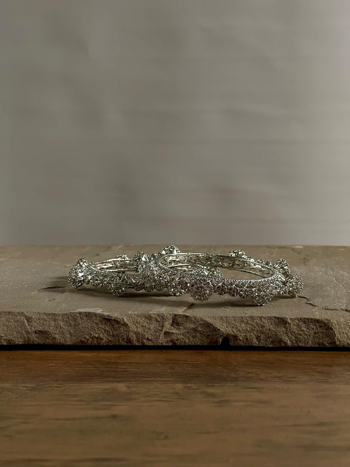 Oxidized Silver Bangles Pair: Intricate Filigree Kara Chori, Size 2.6