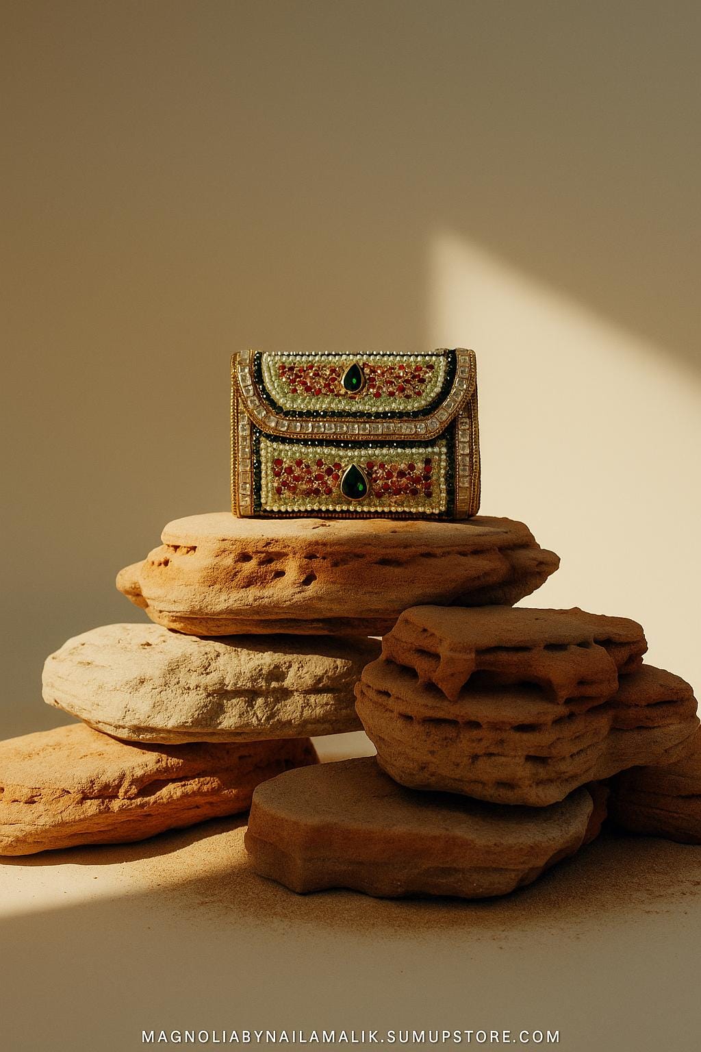 SOUQ WAQIF | Pink & Green Evening Bag | Kundan Clutch | Mini Embellished Minaudière Bag | Indian Wedding Purse | Handcrafted Bridal Clutch