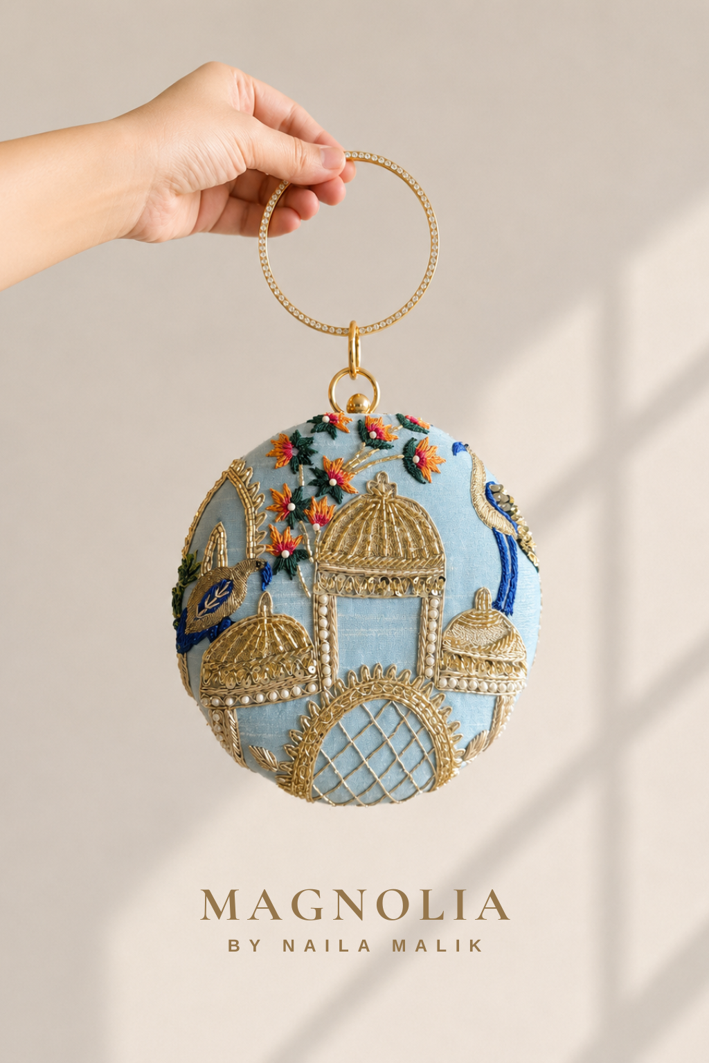ZAGREB| Blue Architectural Embroidery Clutch