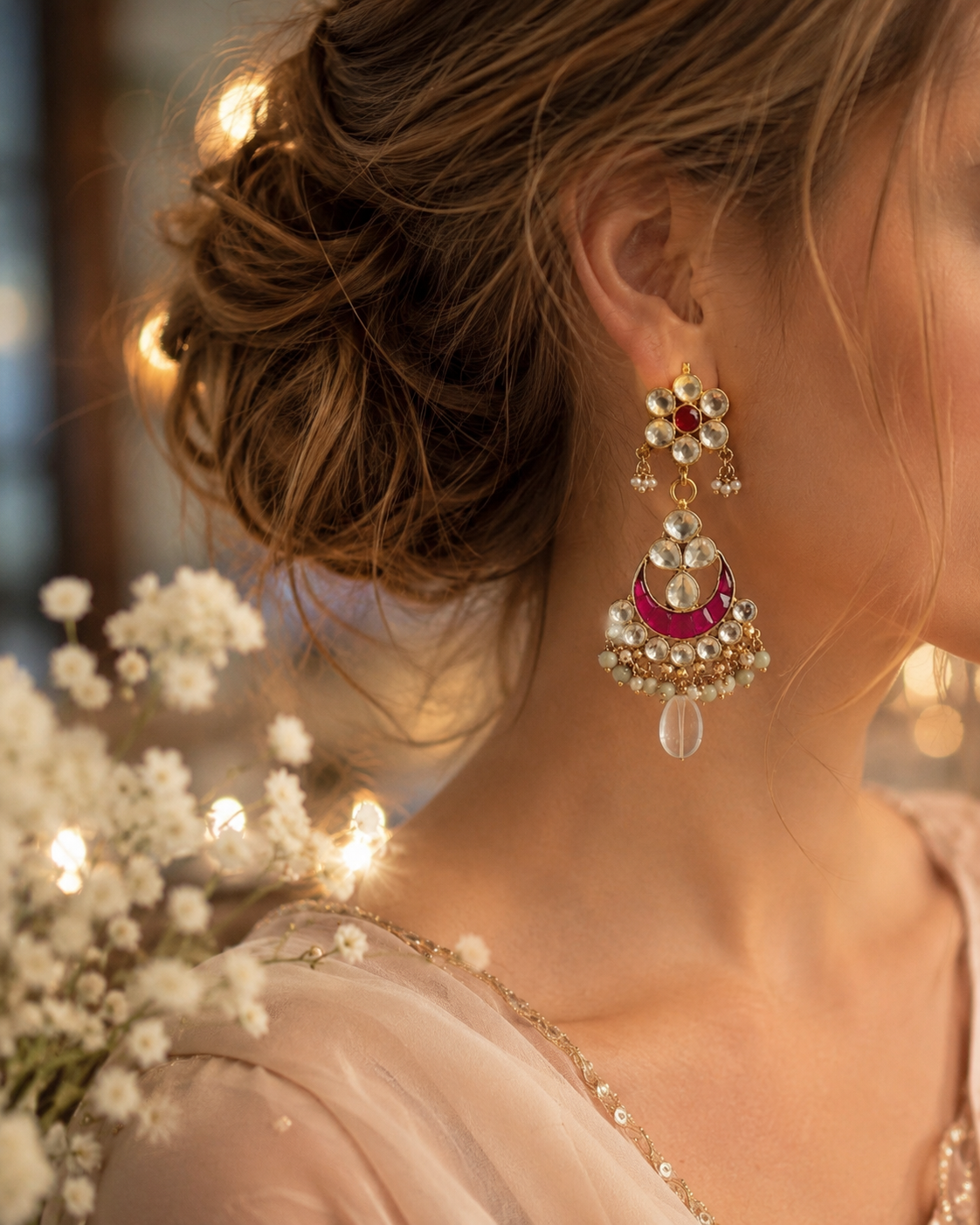 GHAZFA | Aqua Pink Kundan Earrings
