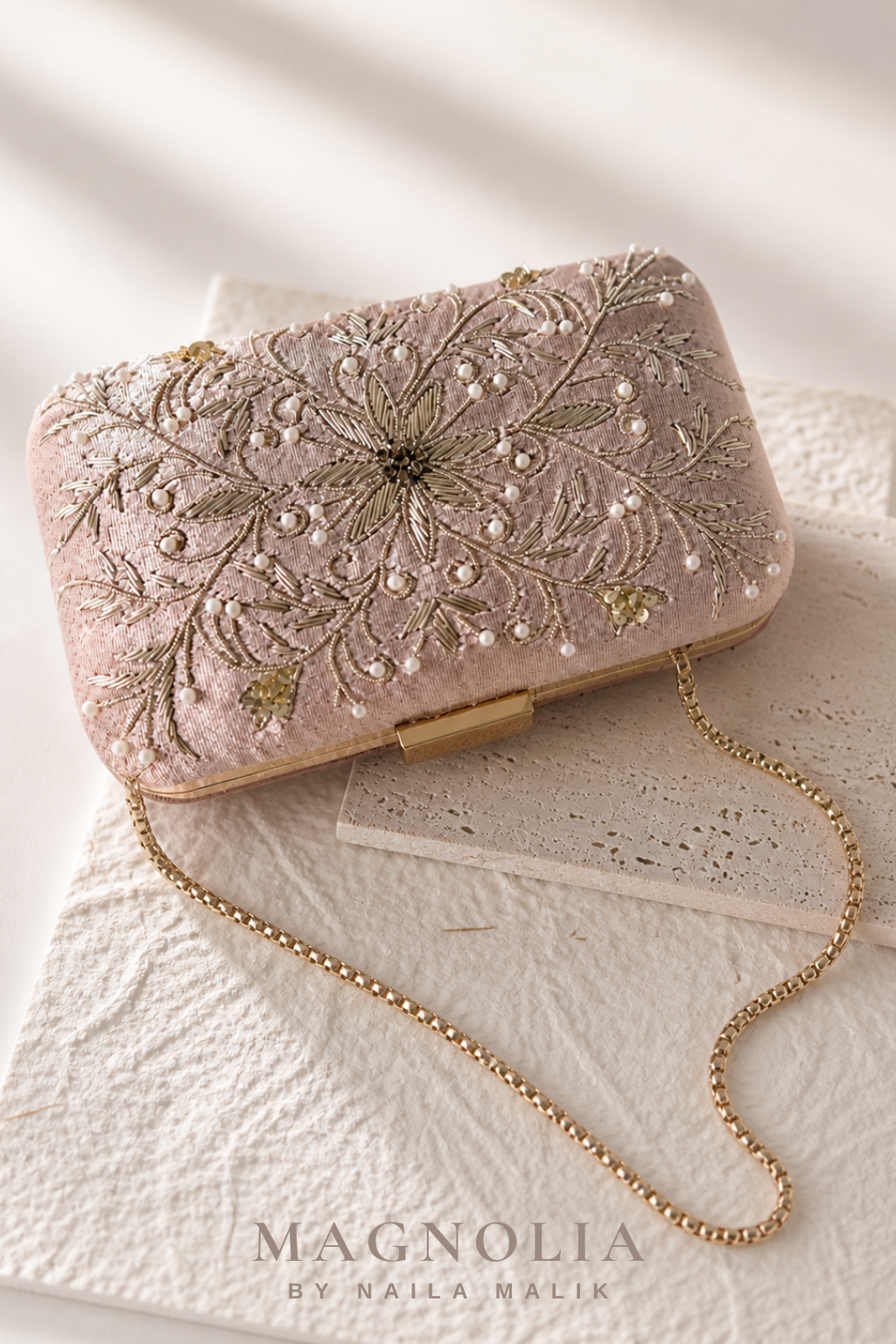 ROME | Pink Velvet EmbroideredClutch