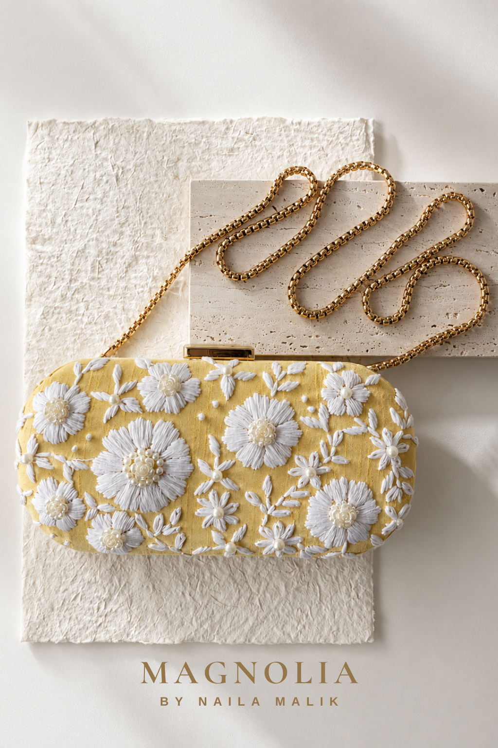 IBIZA | Golden Sunset | Yellow & White Embroidered Clutch