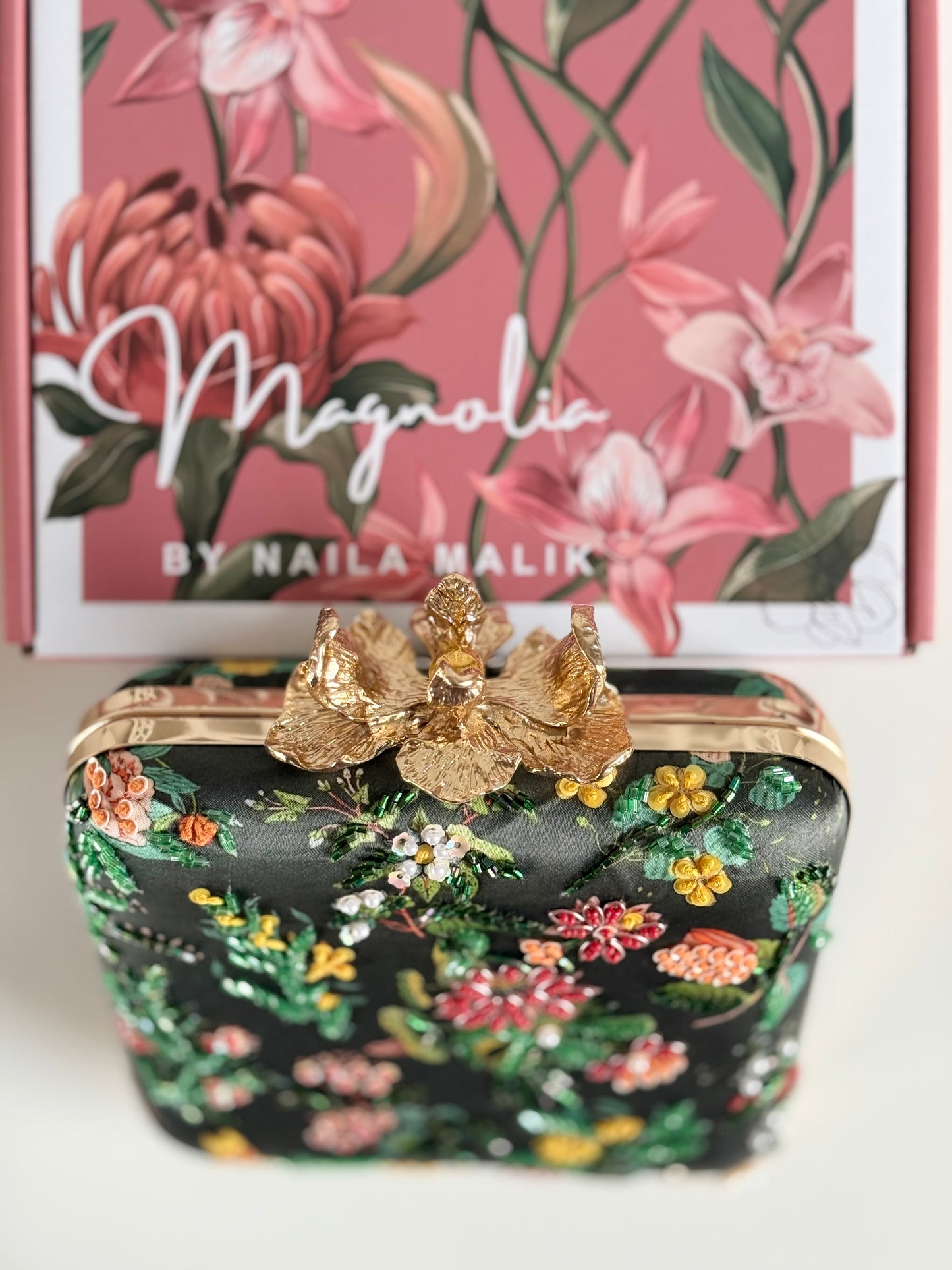 SEVILLE | Floral Printed Clutch Bag with Embellishment and Thread Embroidery