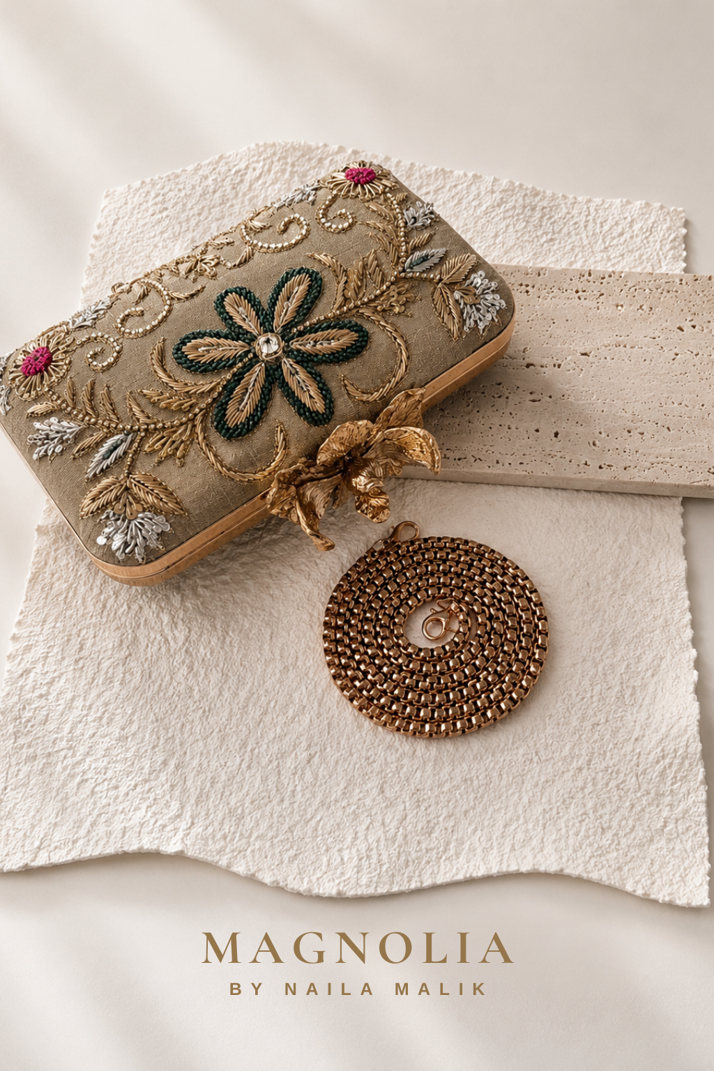 ATHENS | Olive Green Floral Clutch