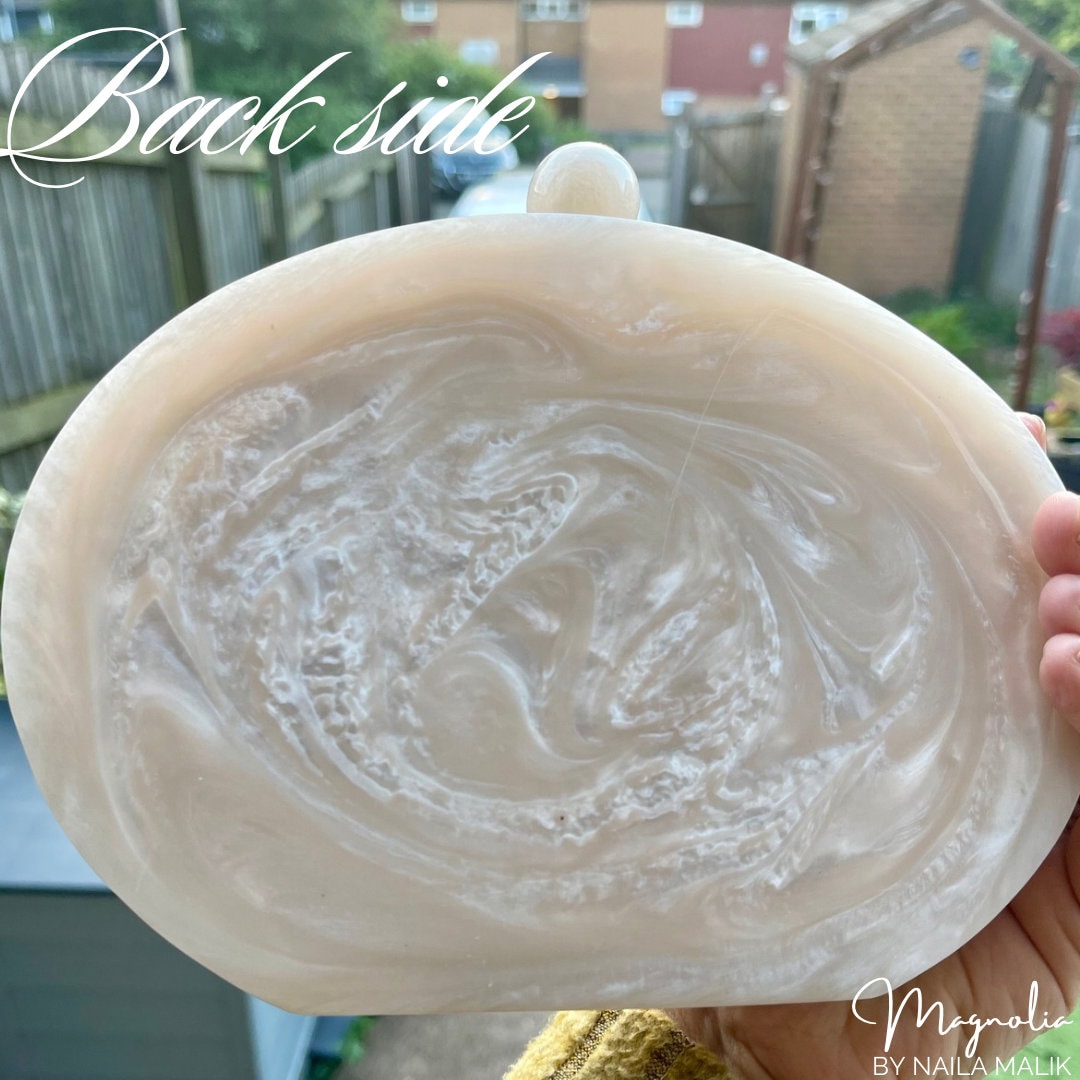 ISLAMABAD | Resin Off White Oval Embellished Stunning Evening Purse