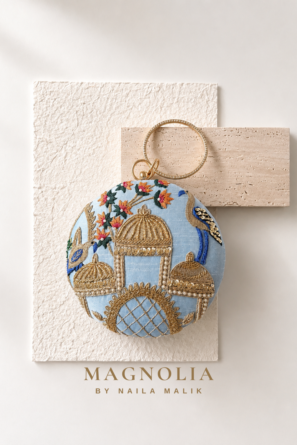 ZAGREB| Blue Architectural Embroidery Clutch