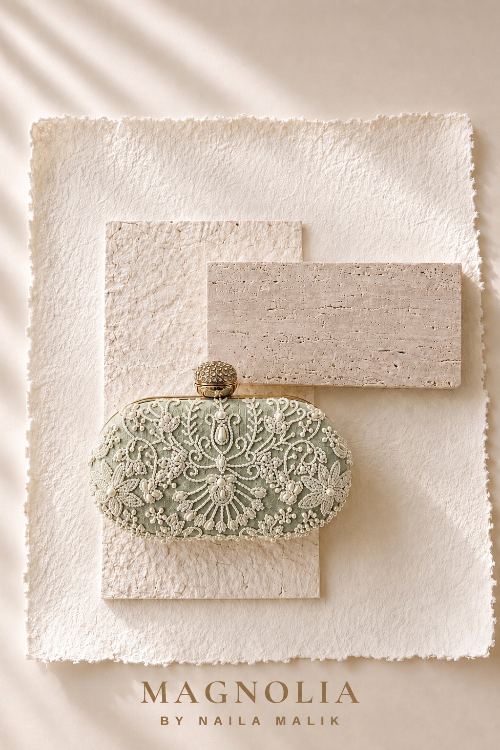 MALLAWI | Sage Green Pearl Embellished Clutch
