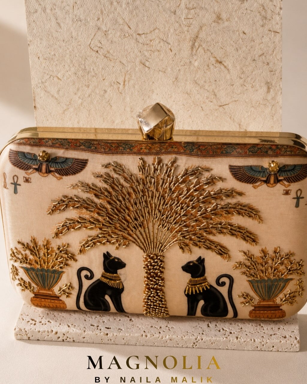 NEFRA OF NILE | Ancient Egypt Inspired Gold Printed Clutch Bag