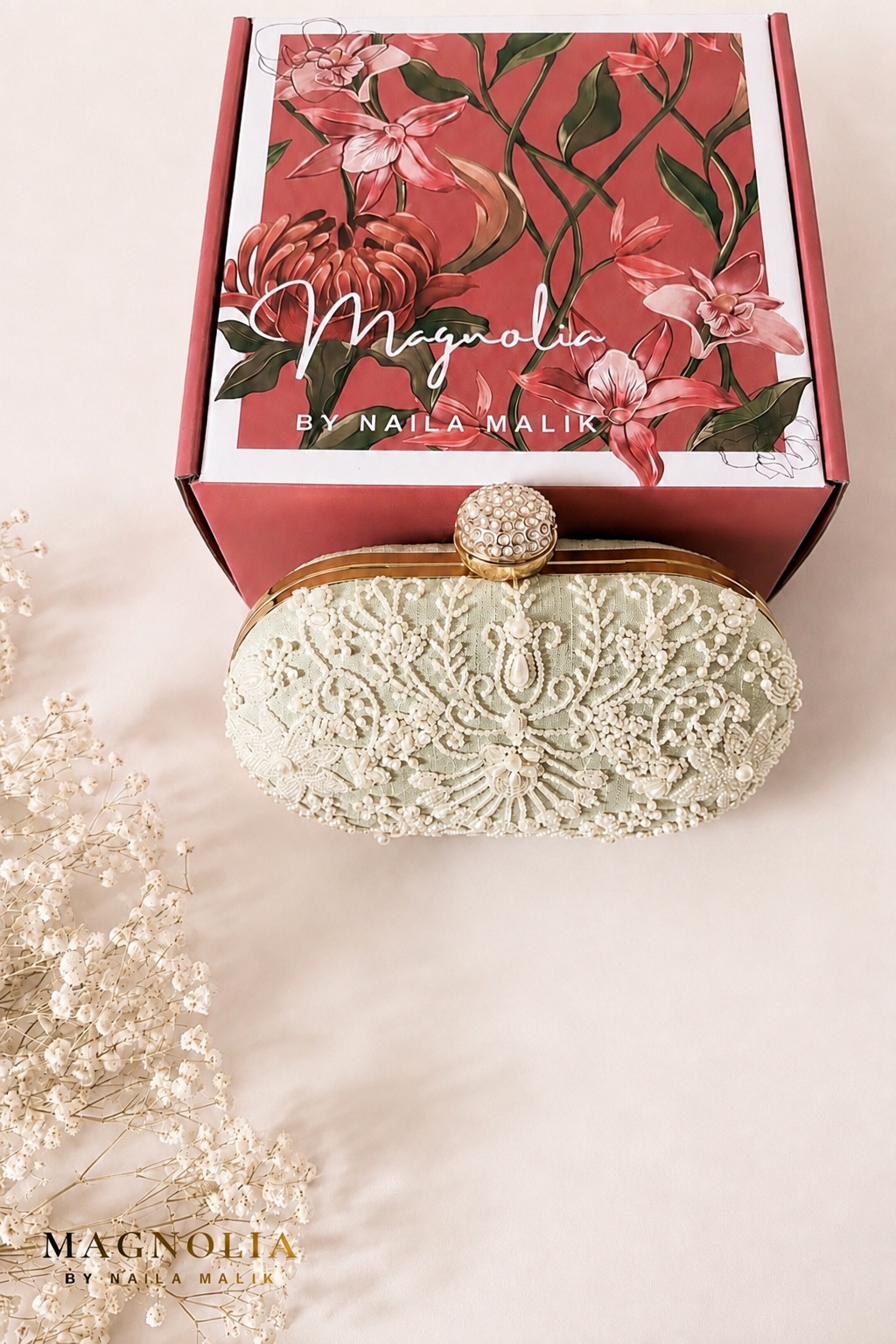 MALLAWI | Sage Green Pearl Embellished Clutch