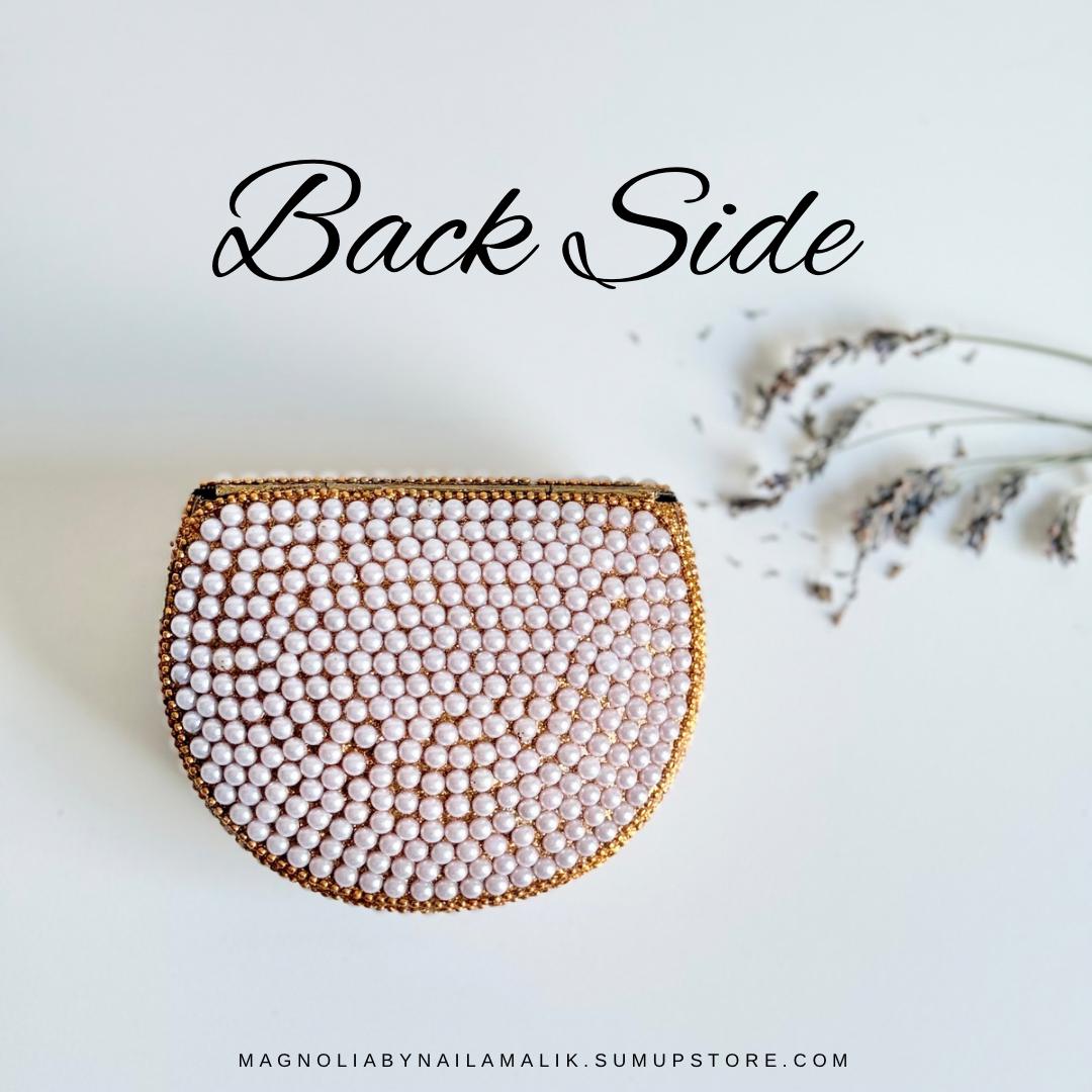 MUTTRAH SOUQ | Pearl Work Mini Minaudiere Cabochon Clutch Purse Formal Event Party Accessories Fashion Bag | Birthday Gift