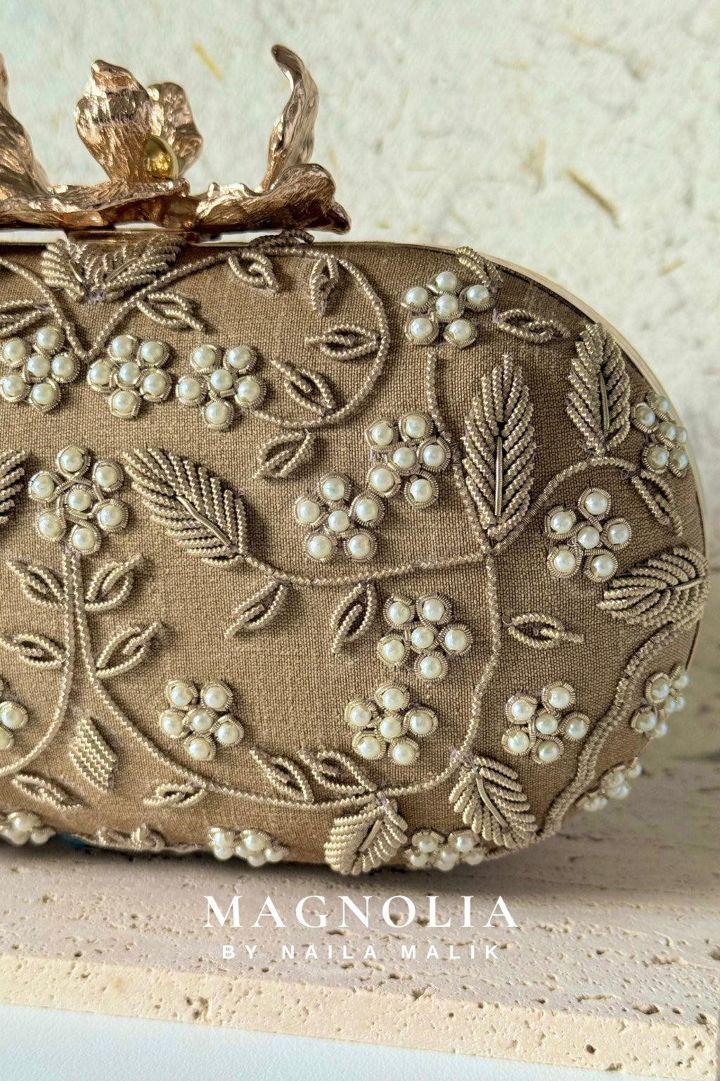 SUEZ | Floral Embroidery Gold Clutch