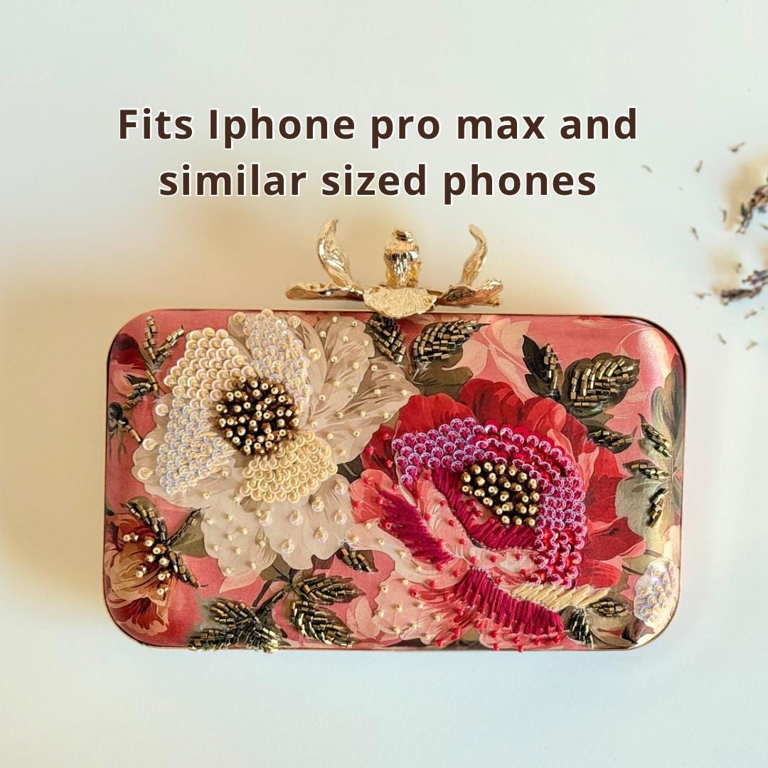 FLORENCE | Floral Printed Silk Clutch | Embellished Evening Bag with Floral Clasp