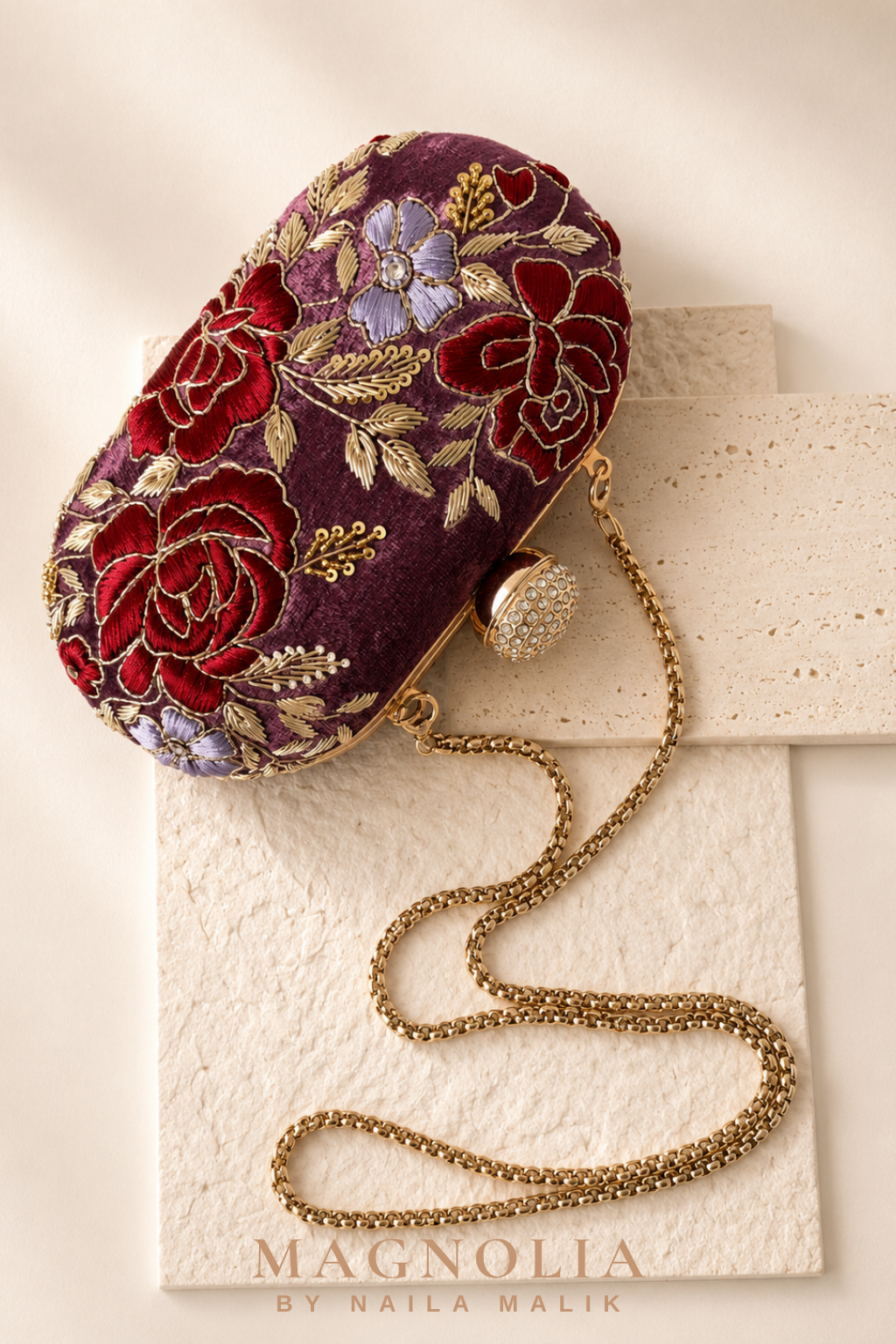 RIO | Plum Floral Embroidered Clutch Bag