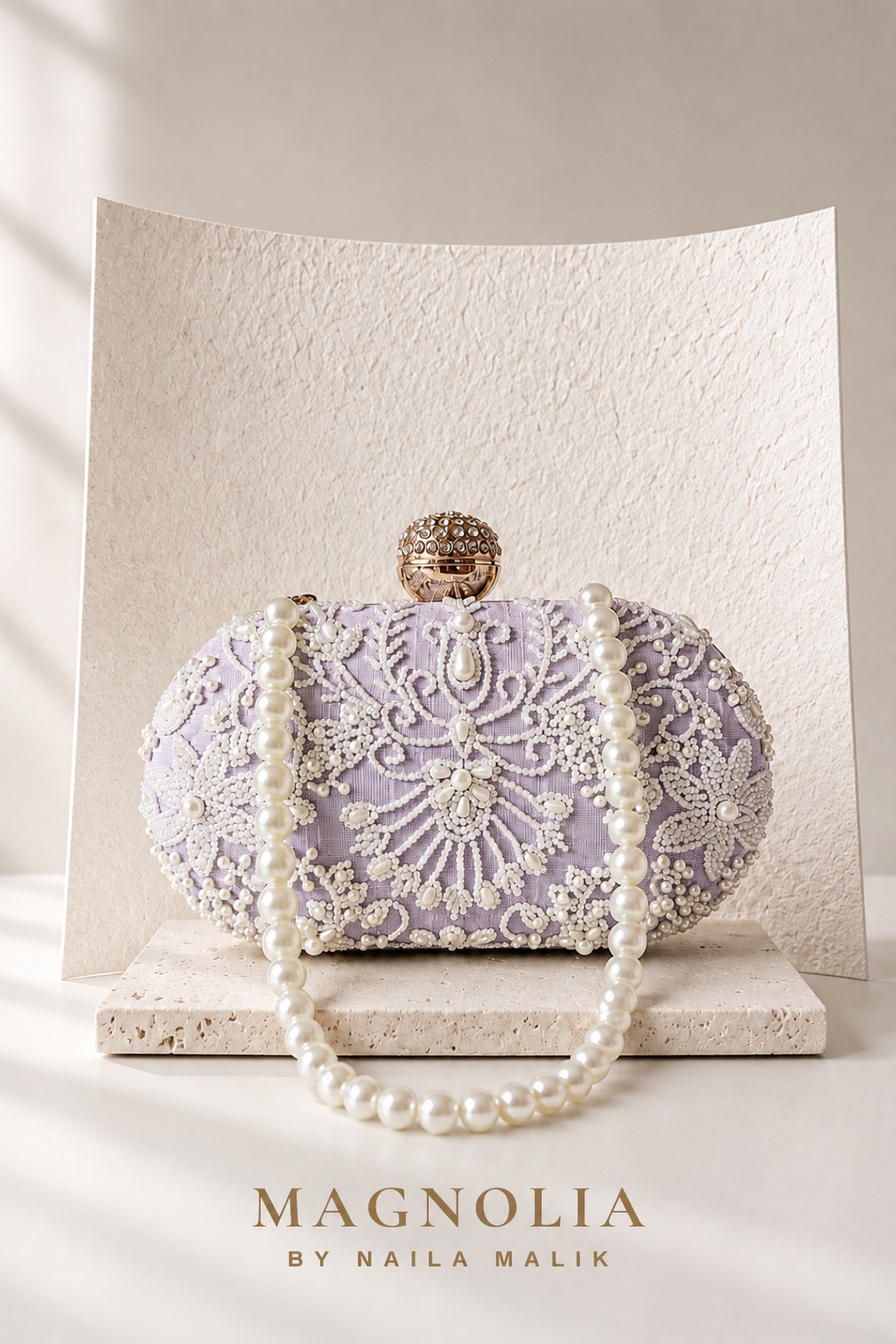 MALLAWI | Lilac Pearl Embellished Clutch
