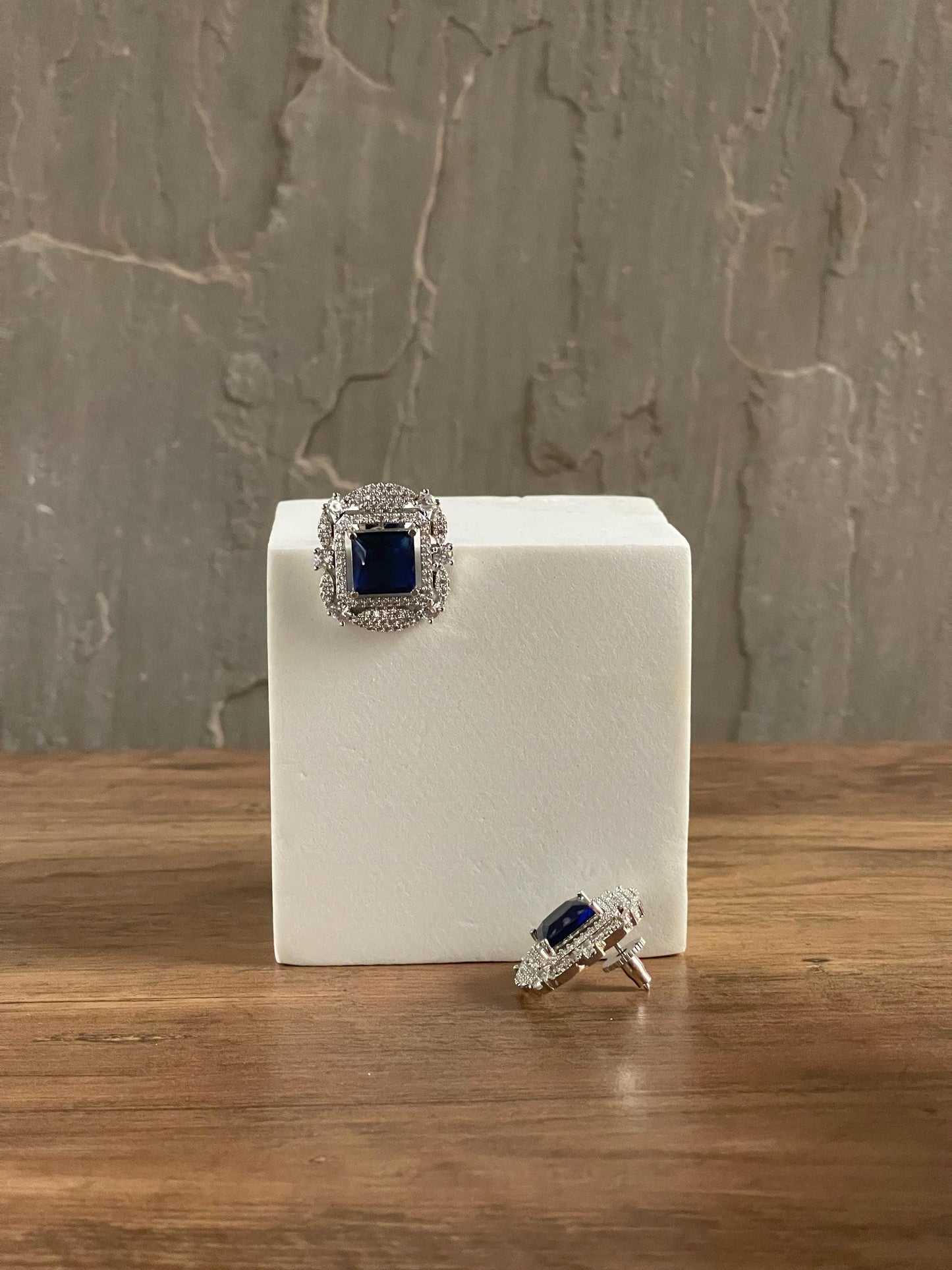 AKIRA | Blue & Silver Oversized Stud Earrings: Statement Jewelry
