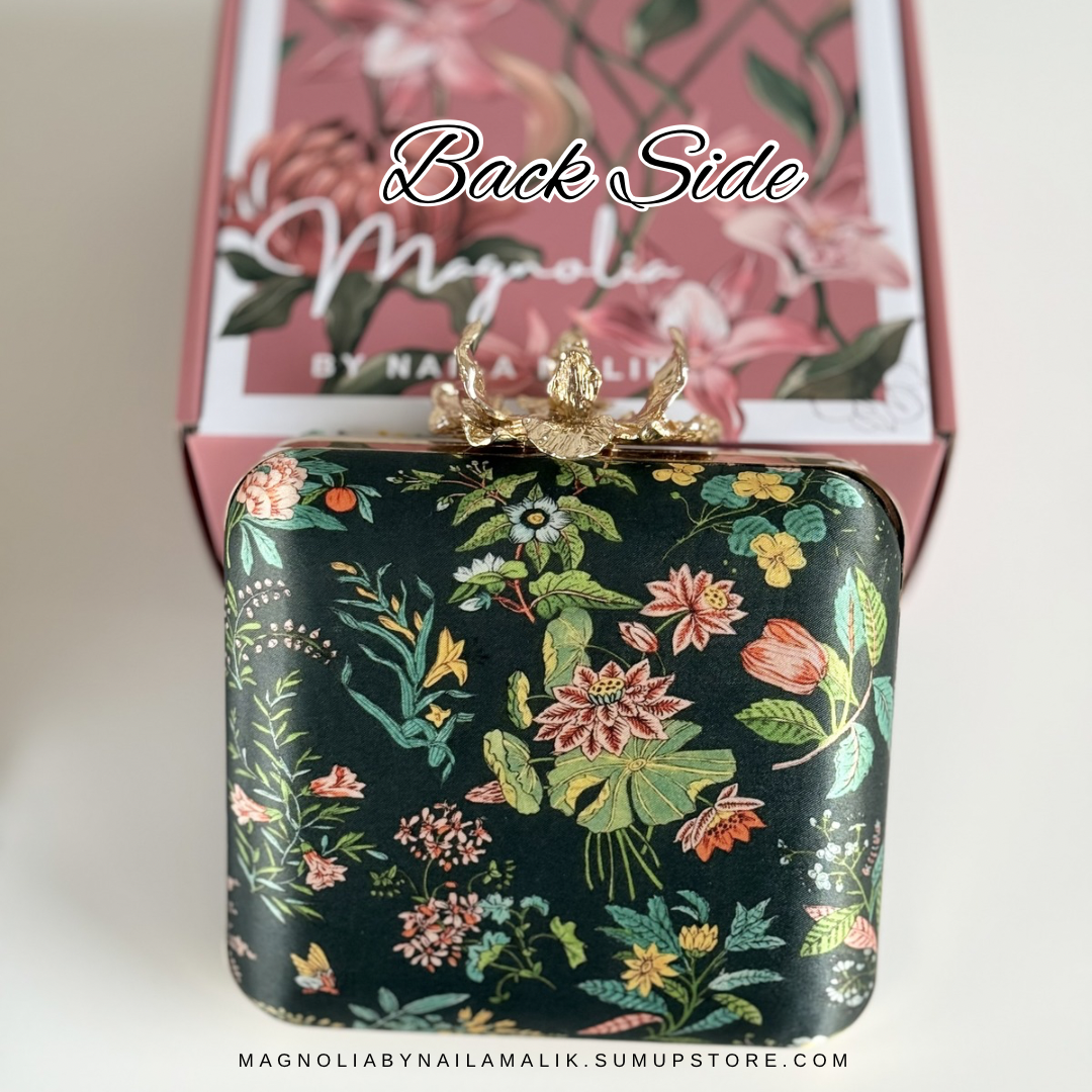 SEVILLE | Floral Printed Clutch Bag with Embellishment and Thread Embroidery