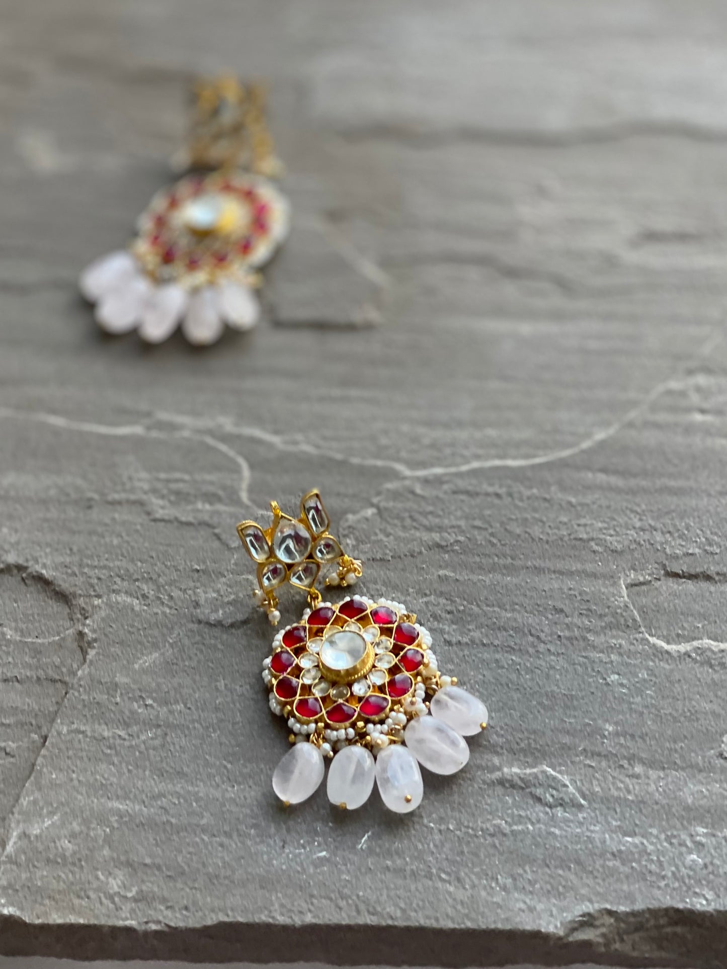 AYA | Pink & Red Kundan Earrings
