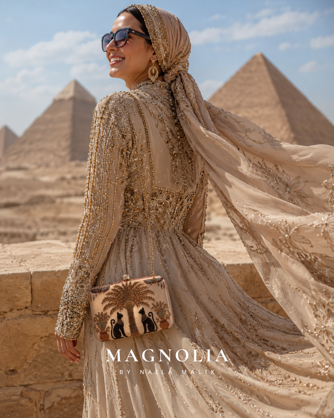 NEFRA OF NILE | Ancient Egypt Inspired Gold Printed Clutch Bag