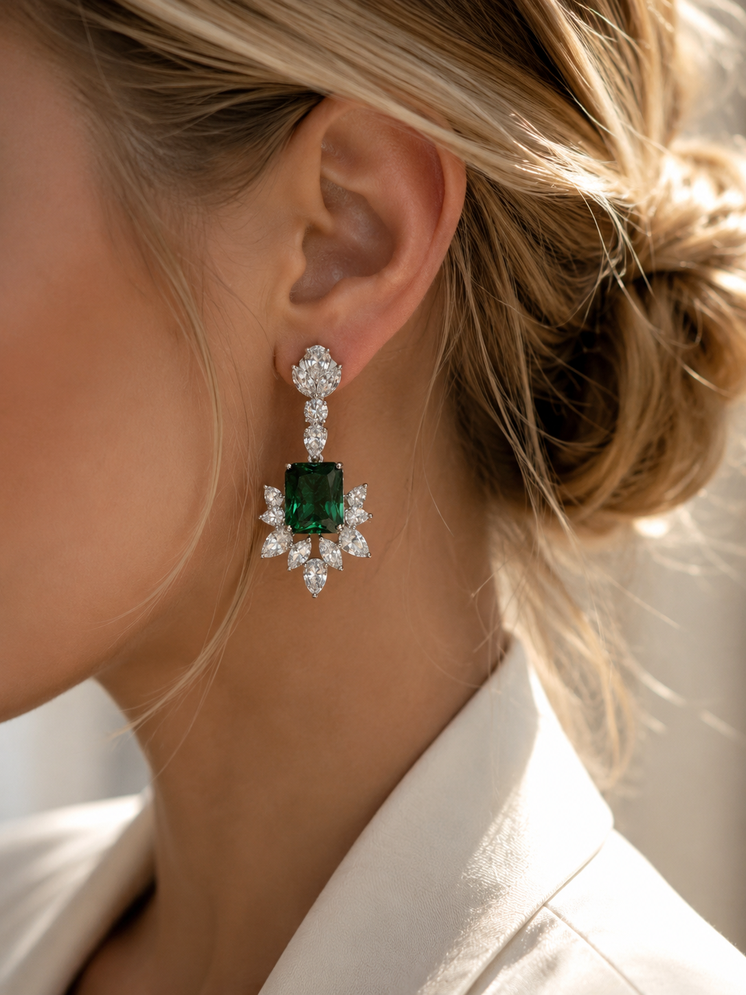 MALEENA | Emerald Green & Silver Crystal Earrings