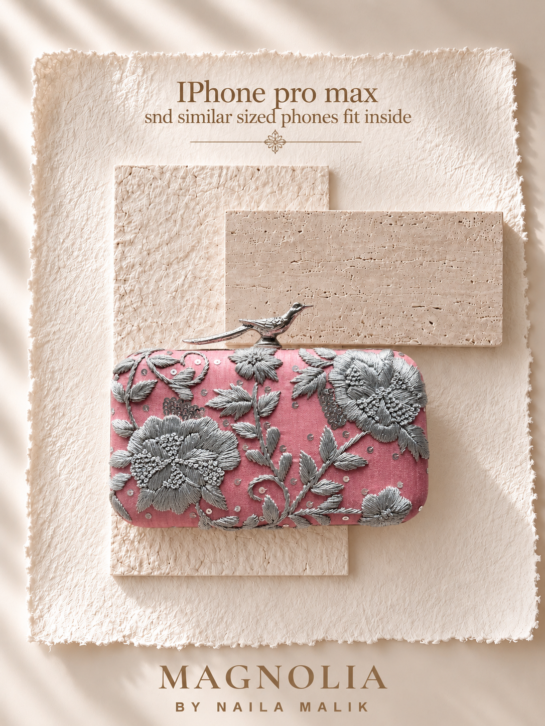 AUSTIN | Silver & Dusty Rose Embroidered Clutch
